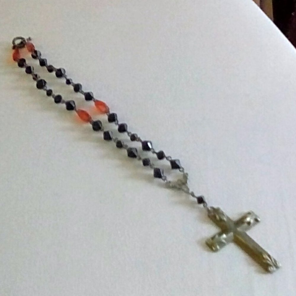 ❤️🖤Rosary Necklace Red & Black glossy beads/ Religious/Gothic